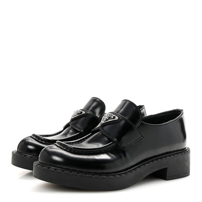 Prada Spazzolato Metal Triangle Logo 50mm Loafers 37 Black 4 of 10