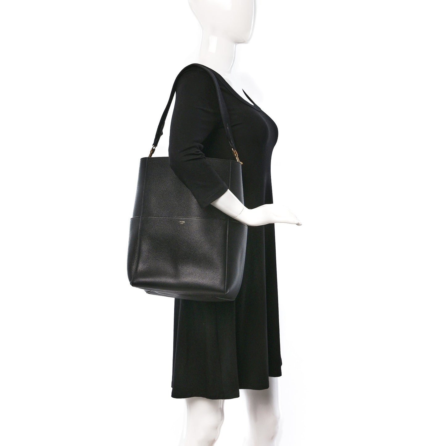 Soft Grained Calfskin Sangle Bucket Bag Black