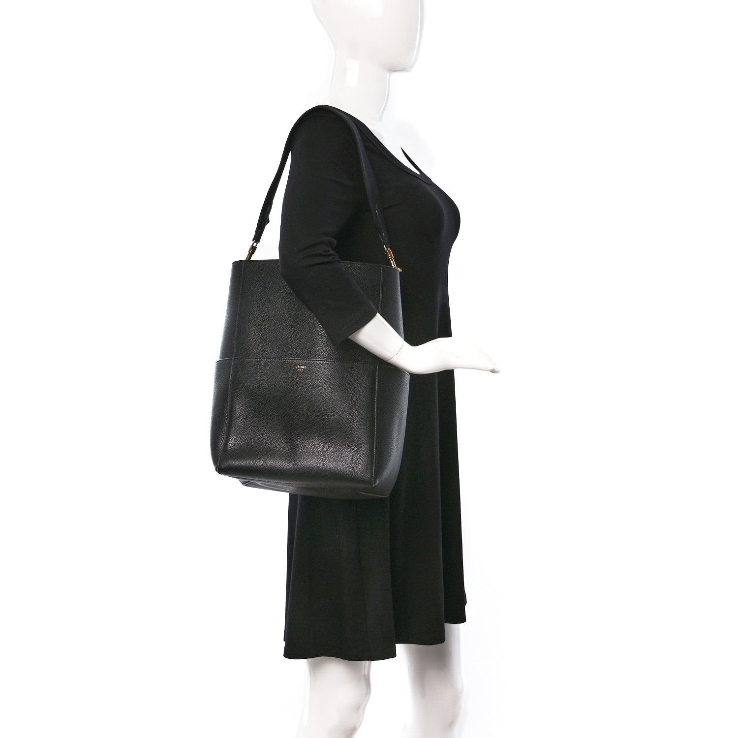 Celine Soft Grained Calfskin Sangle Bucket Bag Black 2 of 13