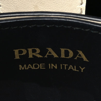 Prada Saffiano Cuir Calfskin Small Panier Bucket Bag White Black 6 of 9