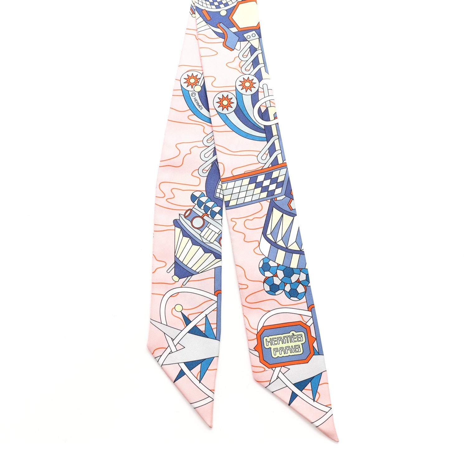Hermes Silk Odyssey Twilly Rose Pale Bleu Jaune Soufre 2 of 4