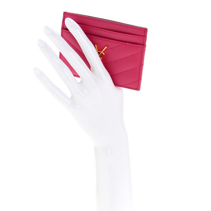 Saint Laurent Grain De Poudre Matelasse Chevron Monogram Credit Card Case Fresh Fuxia 2 of 8