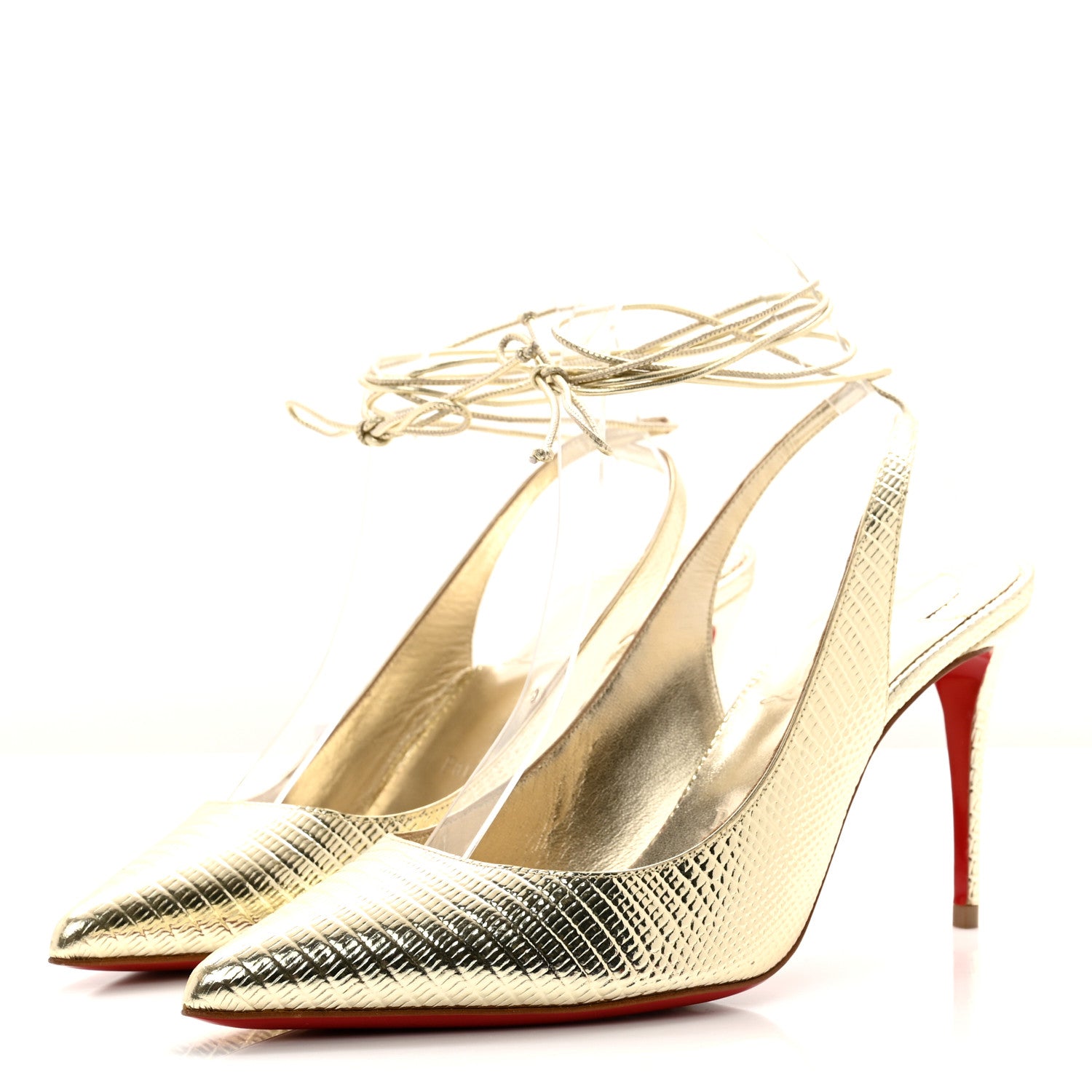 Christian Louboutin Metallic Calfskin Snakeskin Effect Kate Lace-Up 85 Pumps 40 Gold 3 of 7