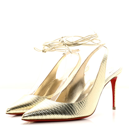 Christian Louboutin Metallic Calfskin Snakeskin Effect Kate Lace-Up 85 Pumps 40 Gold 3 of 7