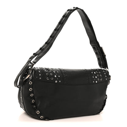 Christian Dior Calfskin Crystal Studded Peace Shoulder Bag Black 3 of 10