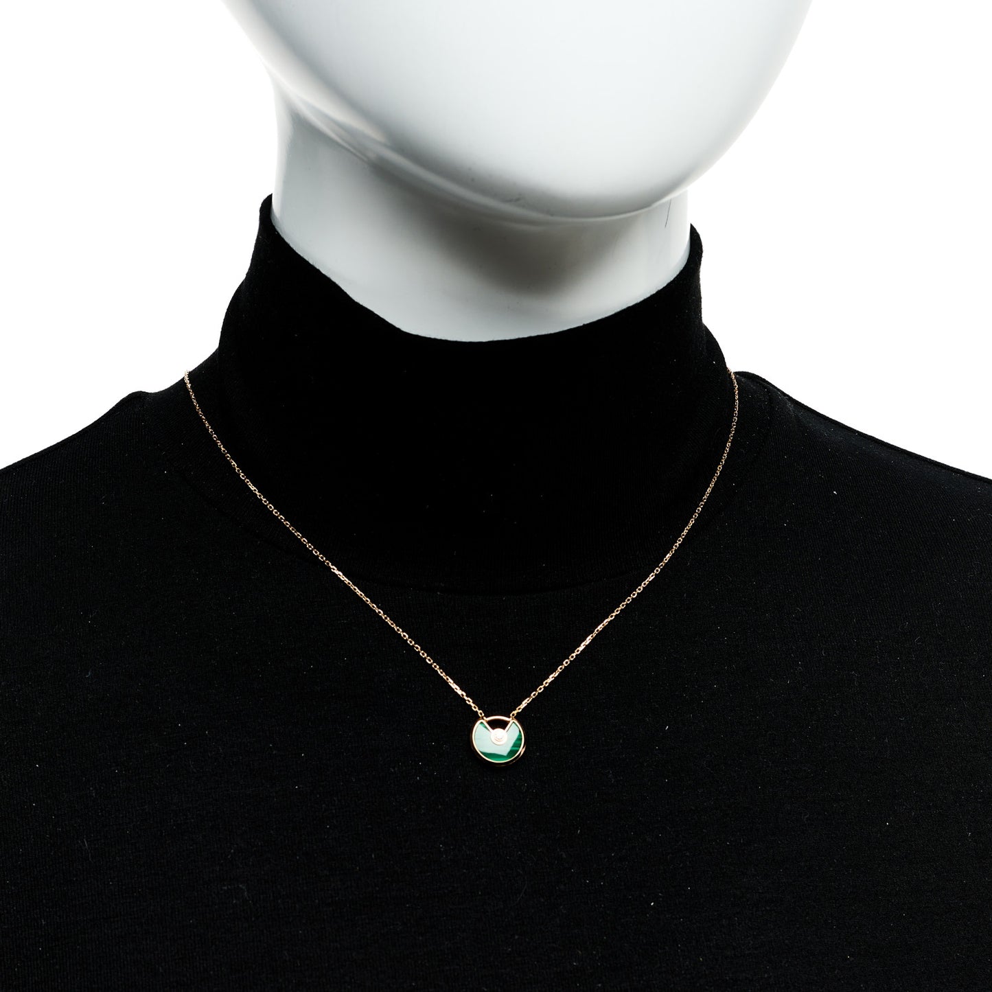 18K Pink Gold Diamond Malachite XS Amulette de Cartier Pendant Necklace