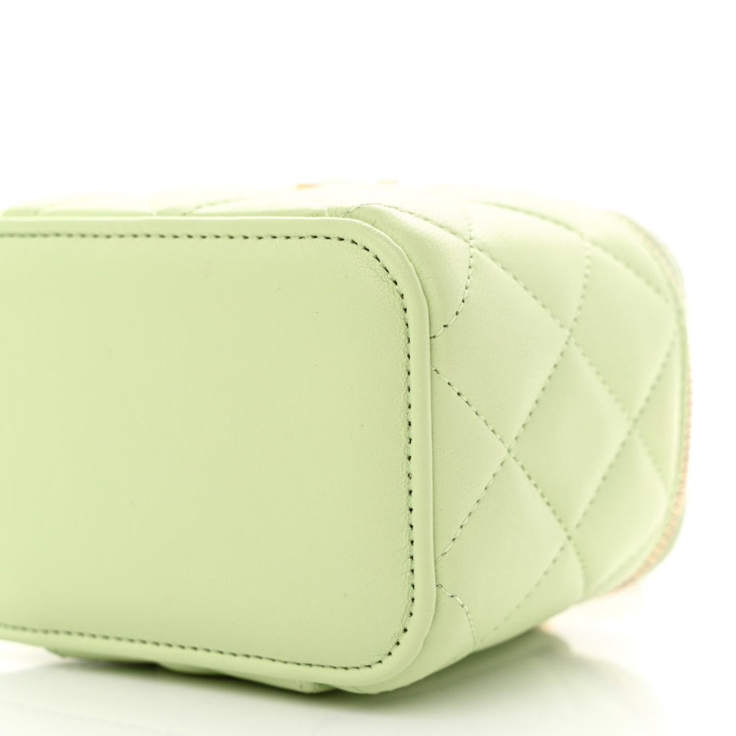 Lambskin Quilted Pearl Crush Mini Vanity Case With Chain Light Green