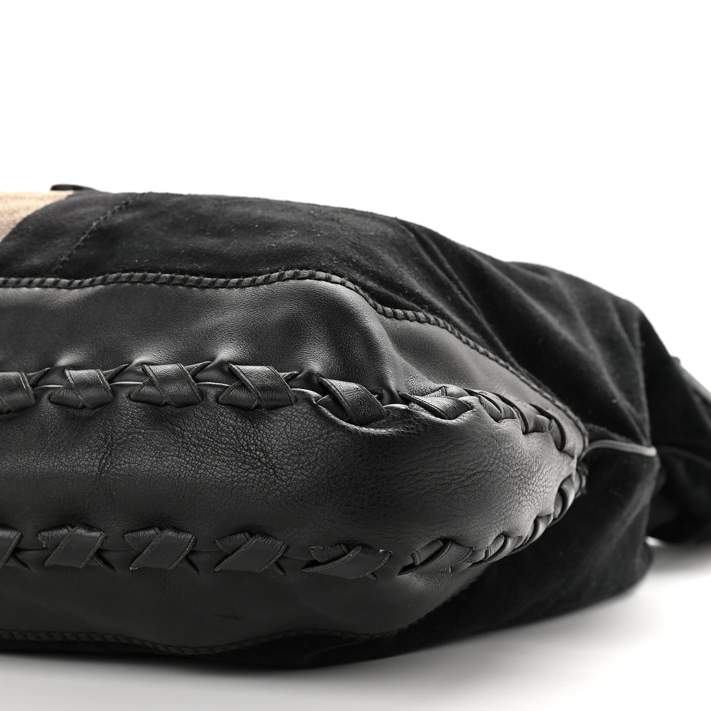 Calfskin Suede Large New Jackie Web Shoulder Bag Black