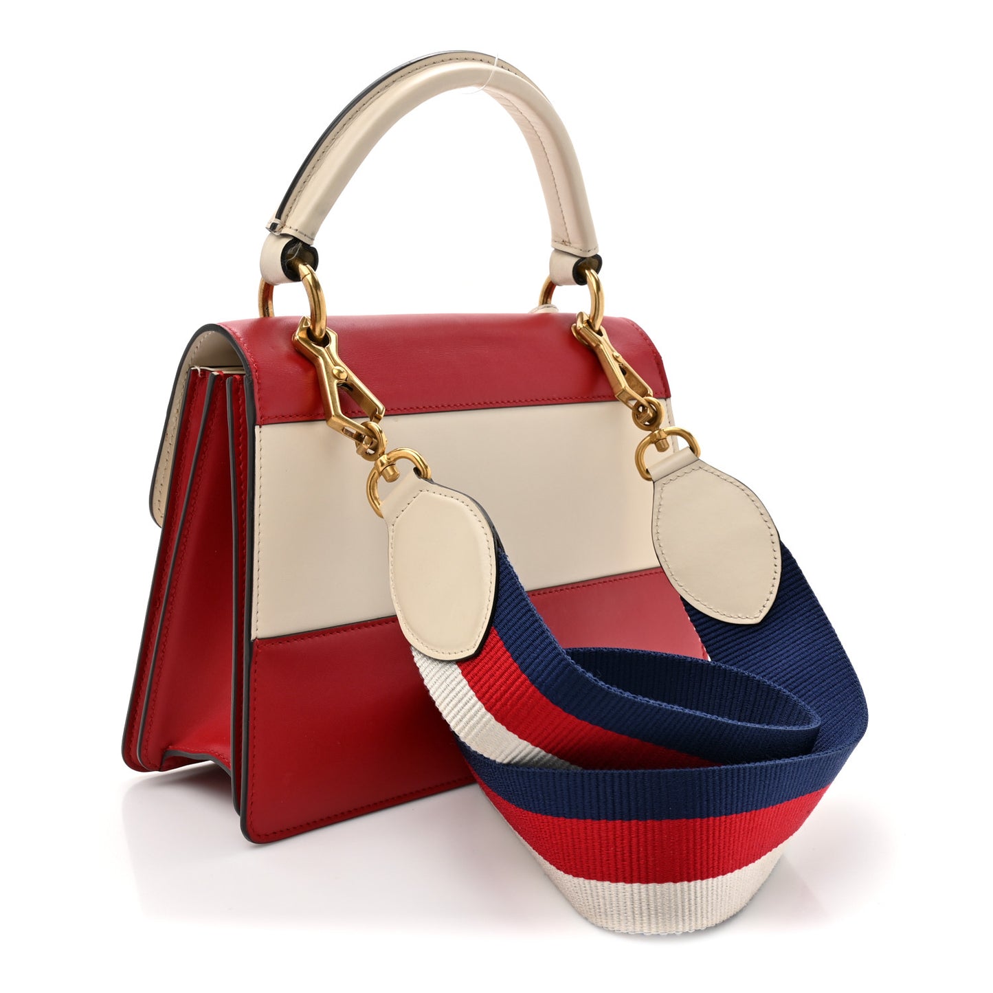 Calfskin Sylvie Web Small Queen Margaret Top Handle Bag Hibiscus Red Mystic White