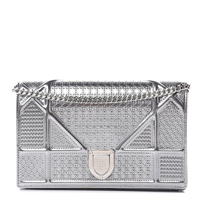 Christian Dior Metallic Patent Micro-Cannage Diorama Wallet on Chain Pouch Silver 1 of 8