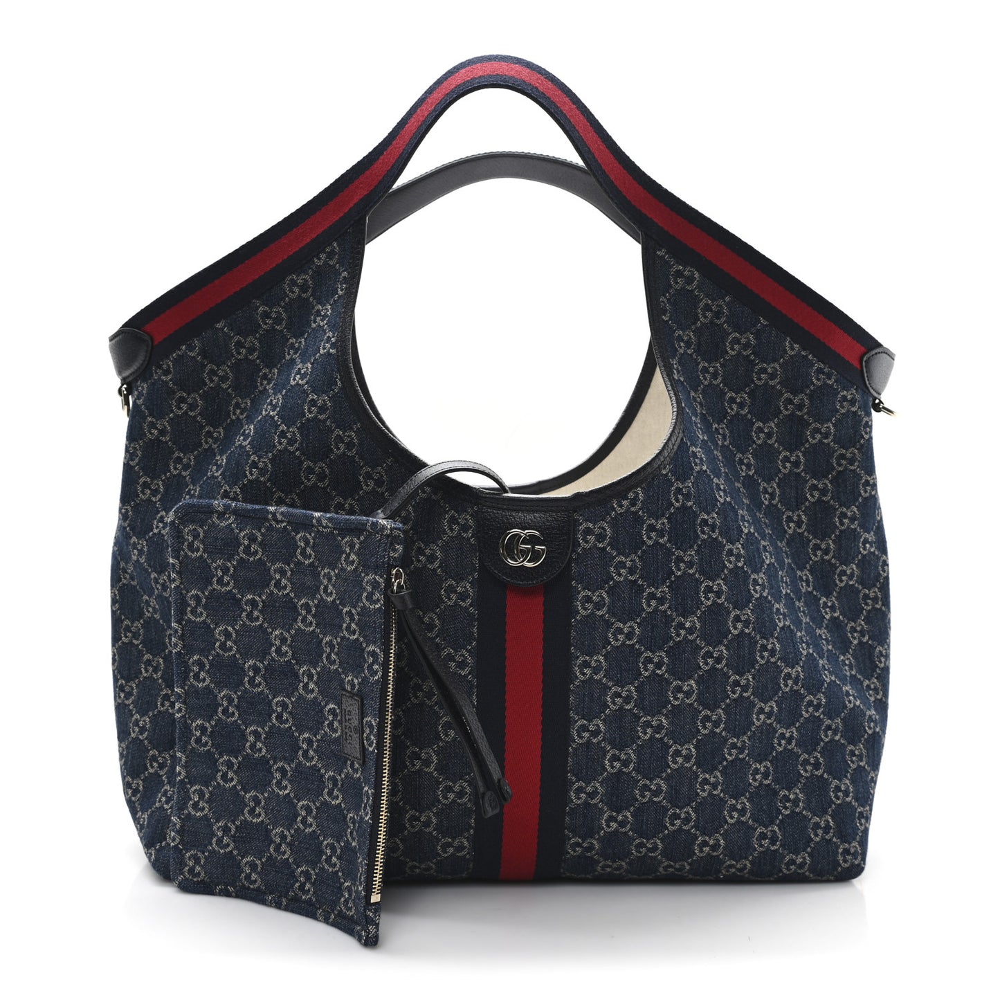 Denim GG Monogram Web Large Giglio Tote Blue