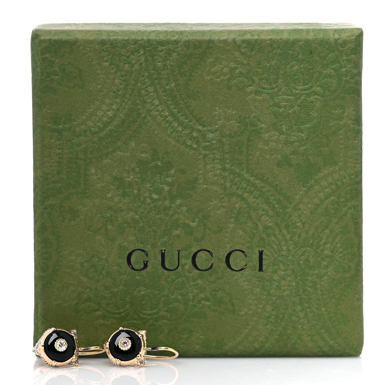 Gucci 18K Yellow Gold Diamond Black Onyx Le Marche Des Merveilles Feline Earrings 5 of 5