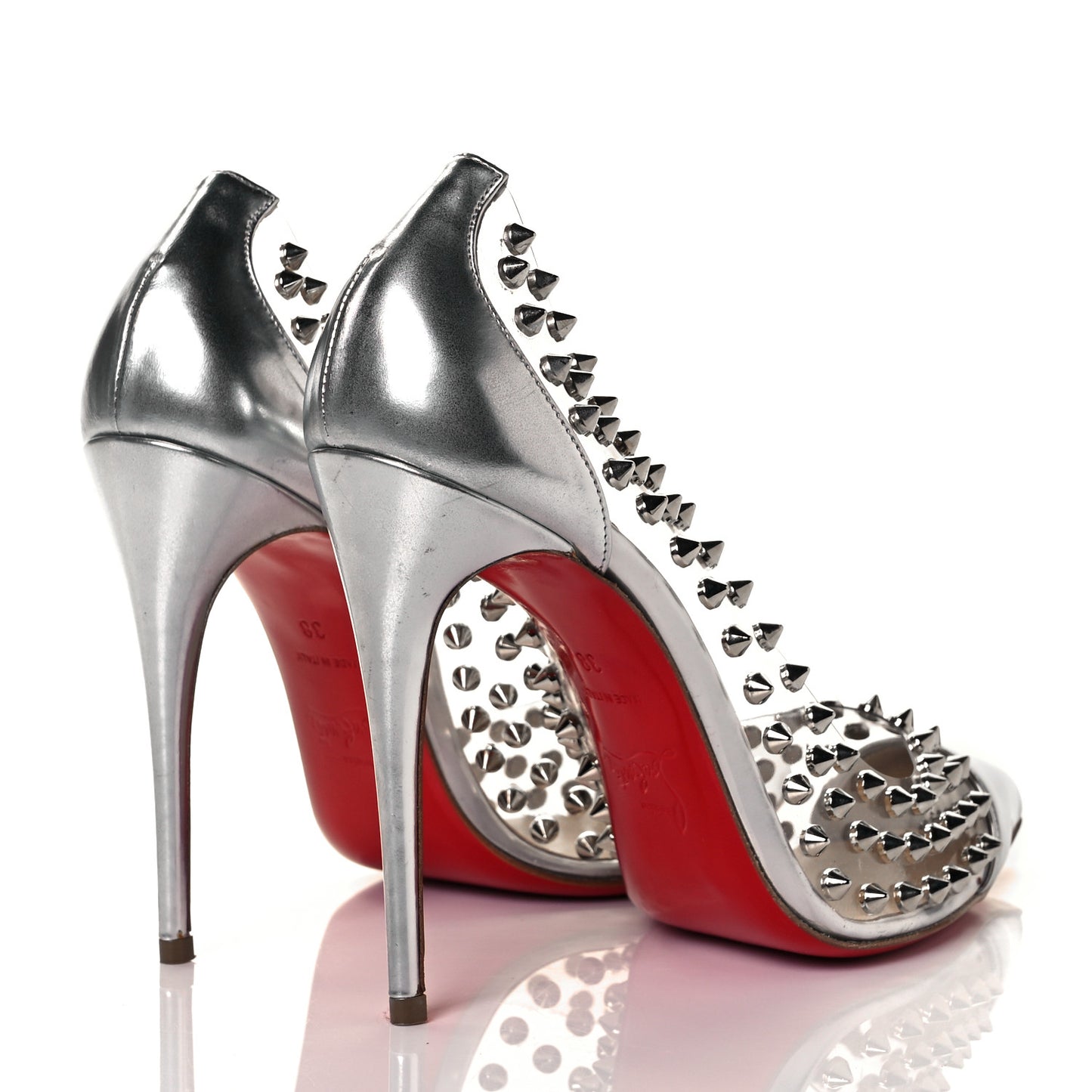 PVC Metallic Gloss Spike Me 100 Pumps 38 Silver