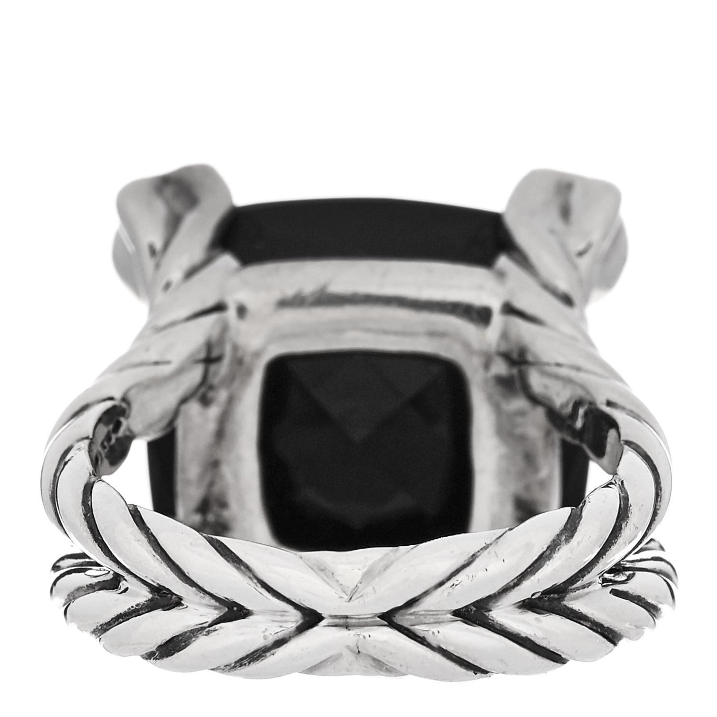 Sterling Silver Black Onyx Pave Diamond 15mm Cushion On Point Ring 50/5.5