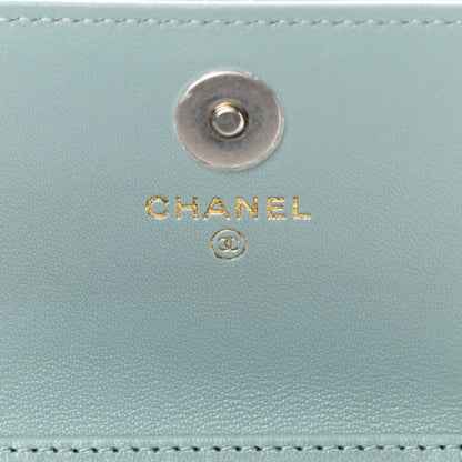 Chanel Lambskin Quilted Chanel 19 Flap Coin Purse With Chain Light Blue 6 of 13