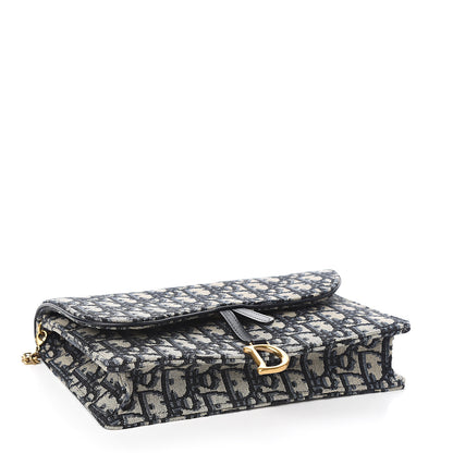 Christian Dior Oblique Saddle Chain Pouch Blue 3 of 9