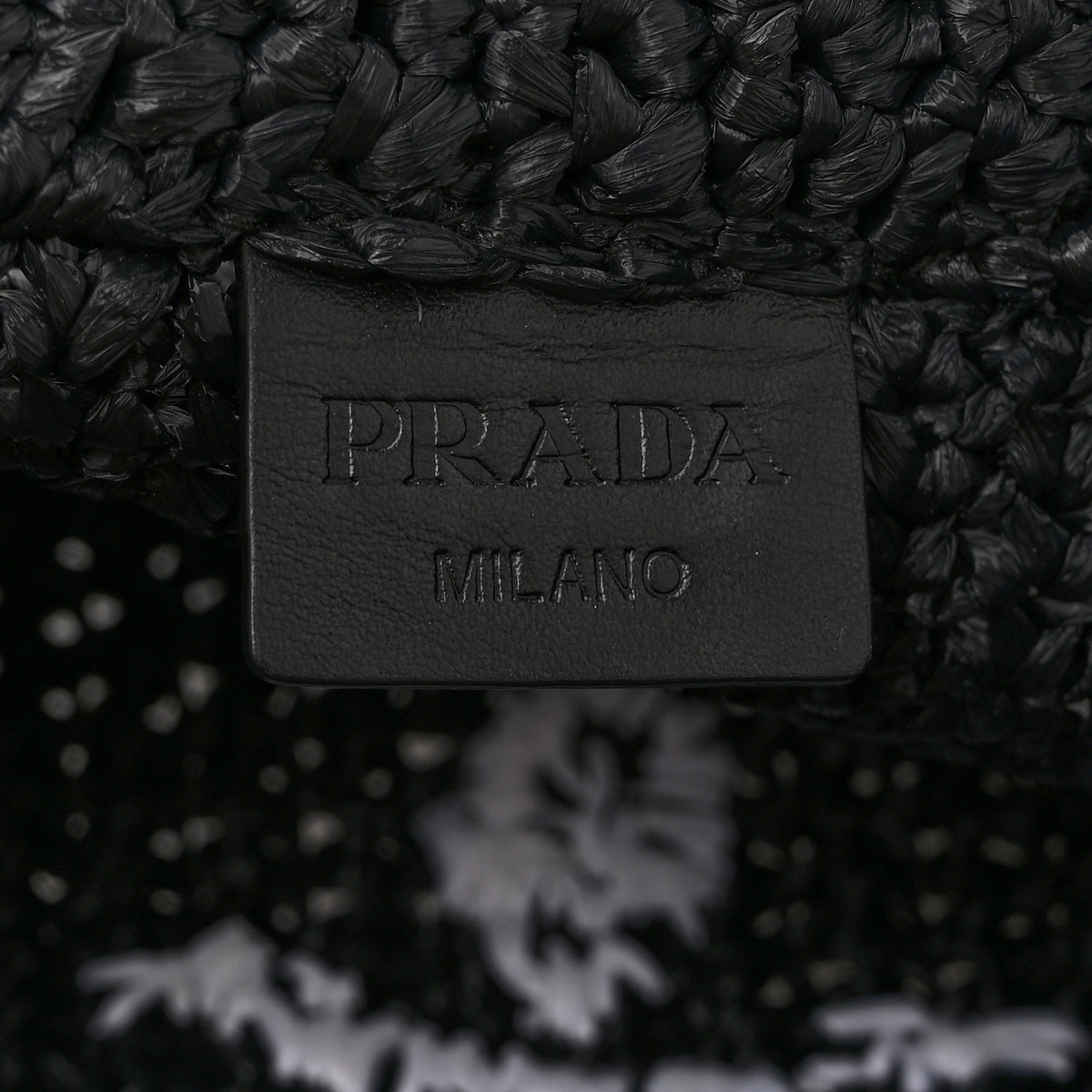Prada Yarn Raffia Effect Crochet Embroidered Small Logo Tote Black 6 of 10