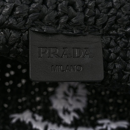 Prada Yarn Raffia Effect Crochet Embroidered Small Logo Tote Black 6 of 10