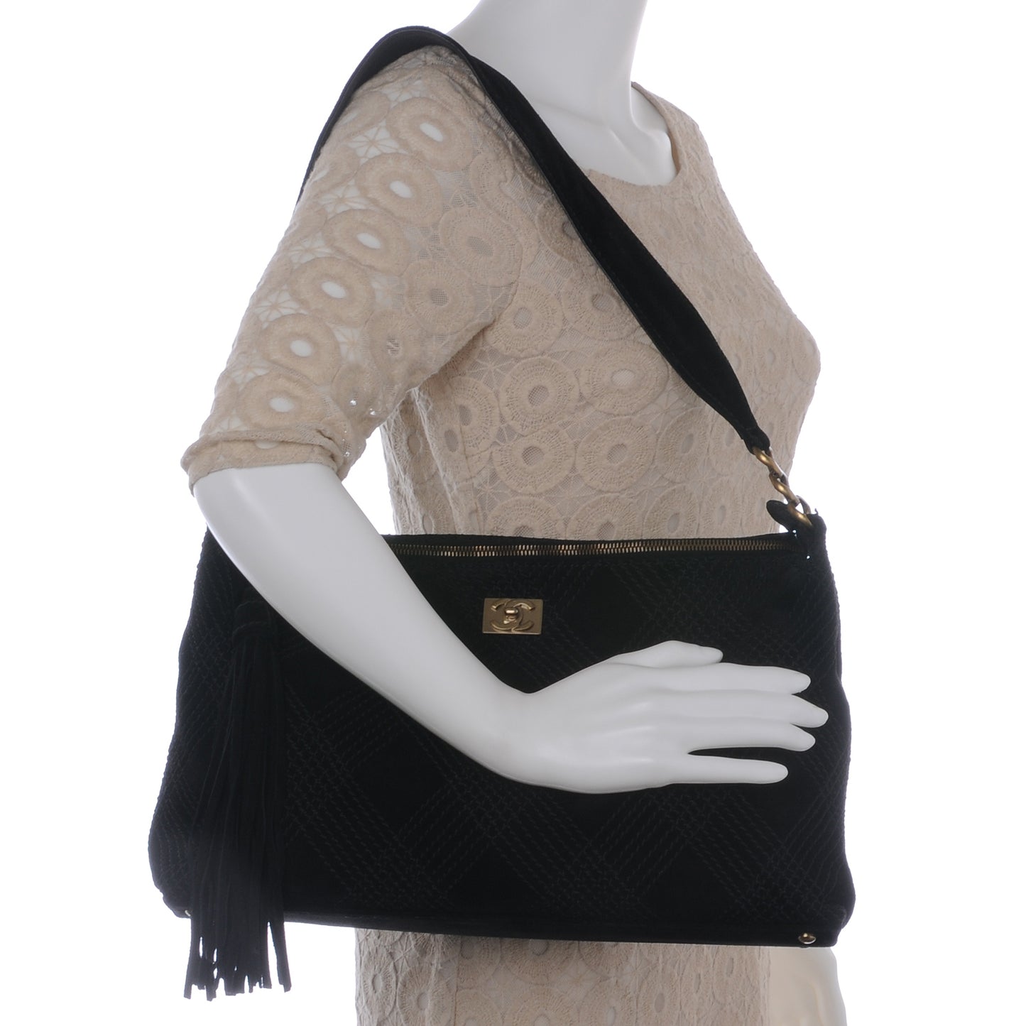 Suede Tassel CC Shoulder Bag Black
