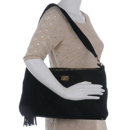 Chanel Suede Tassel CC Shoulder Bag Black 2 of 8