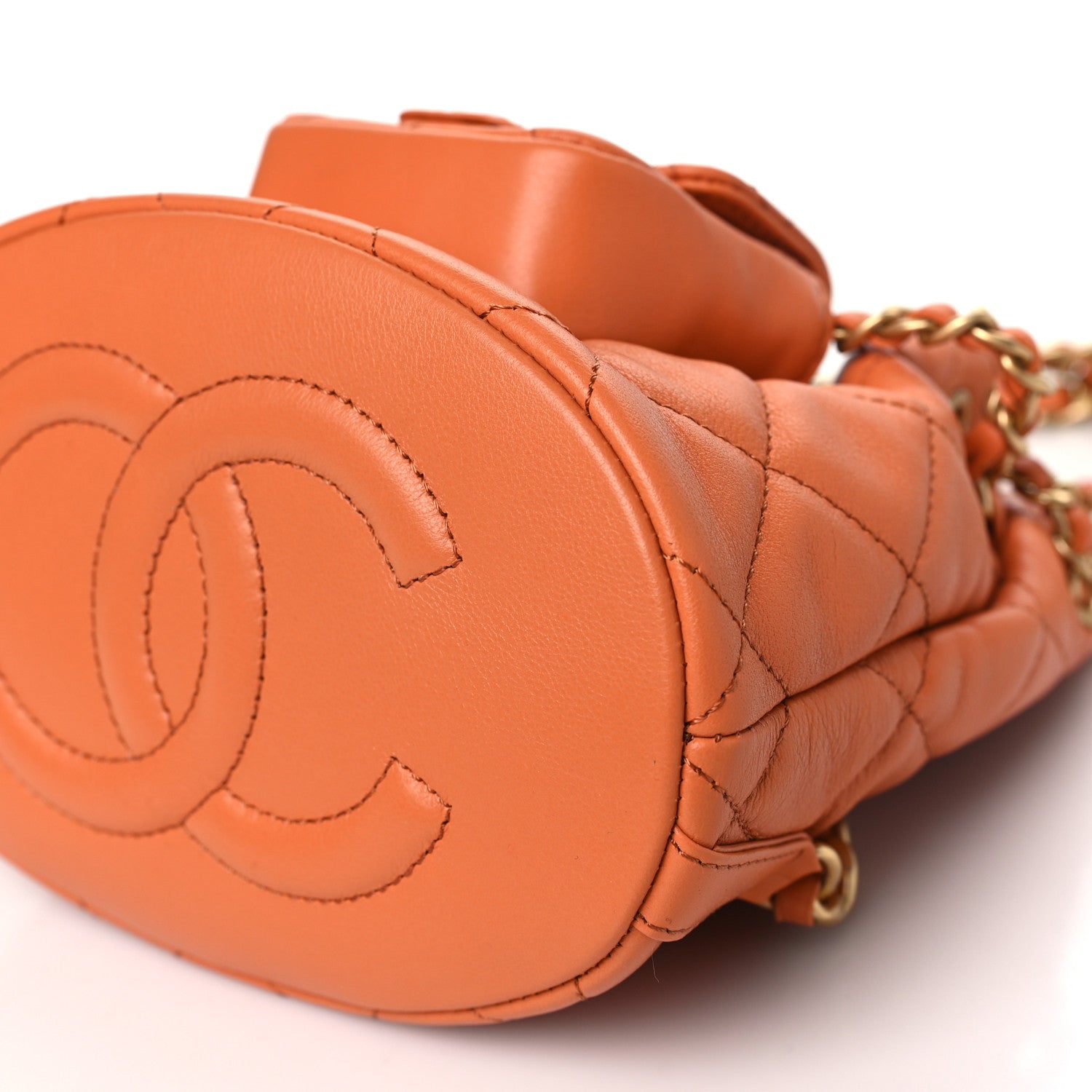 Chanel Calfskin Quilted Small CC Chain Bucket Backpack Orange 10 of 10