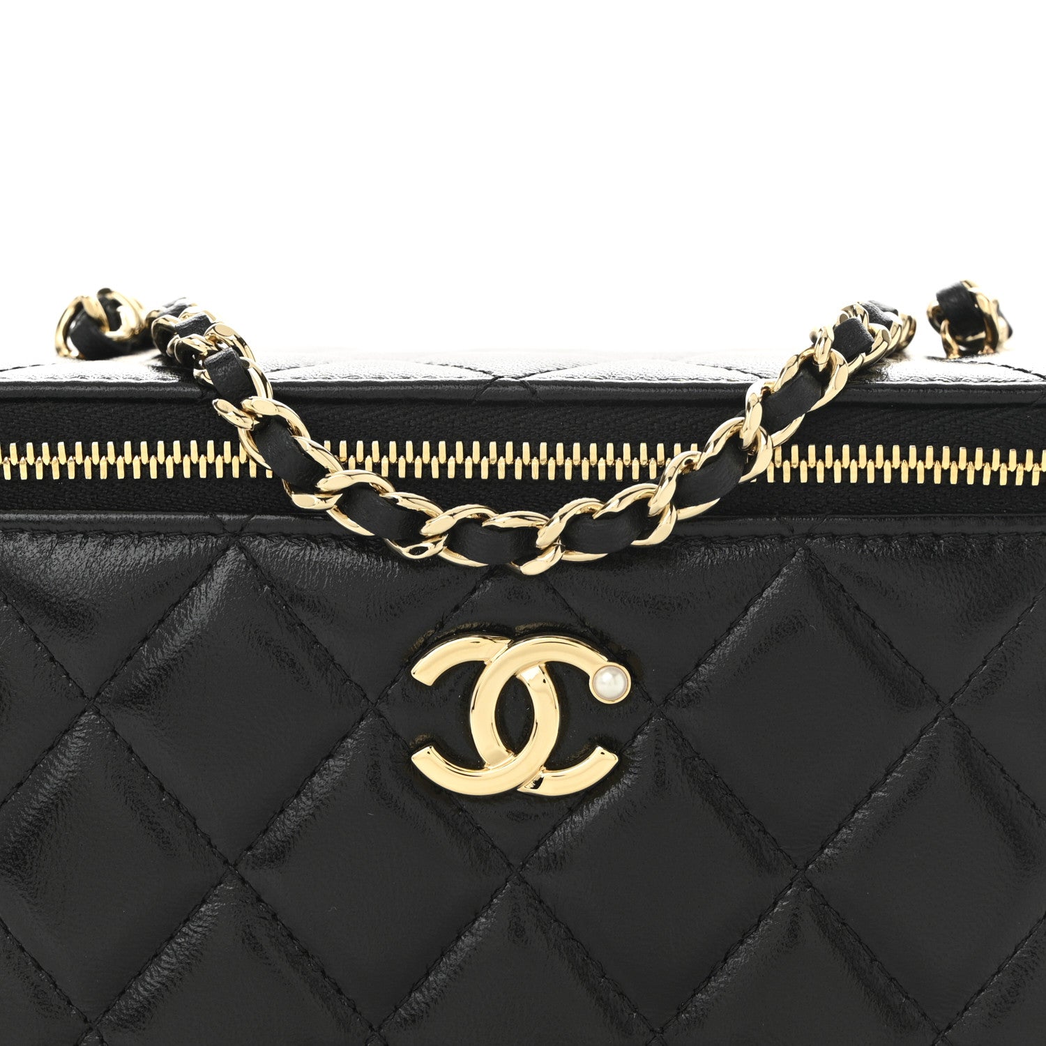 Chanel Shiny Lambskin Quilted Pearl Crush Small Vanity Case With Chain Black 8 of 10