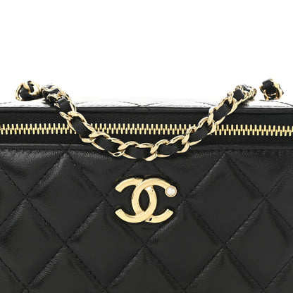 Chanel Shiny Lambskin Quilted Pearl Crush Small Vanity Case With Chain Black 8 of 10
