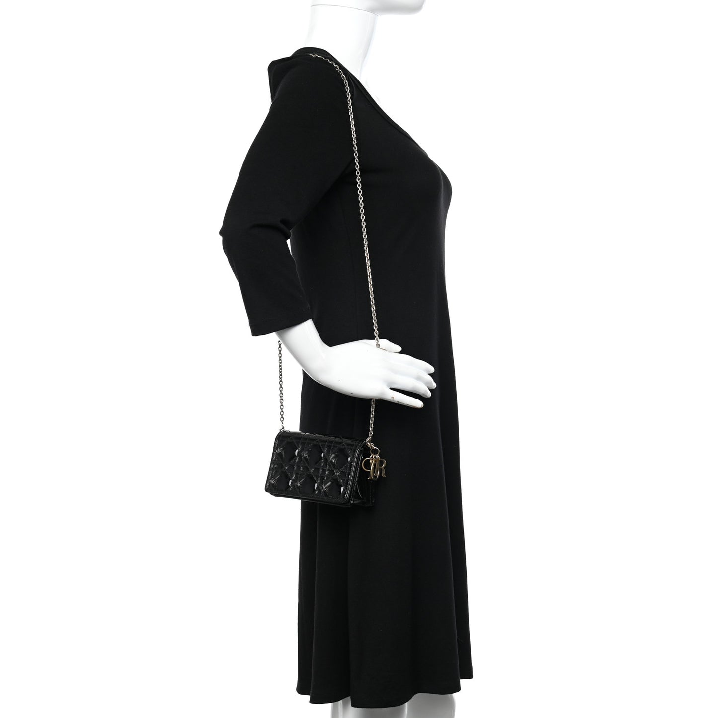 Patent Cannage Nano Lady Dior Pouch Black