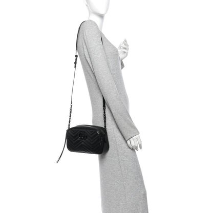 Gucci Calfskin Matelasse Monochrome Small GG Marmont Chain Shoulder Bag Black 2 of 10