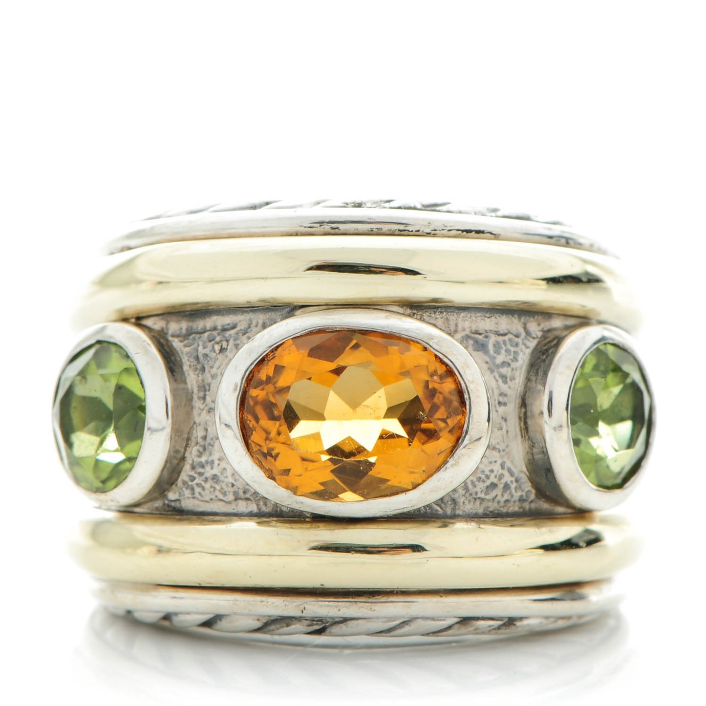 Sterling Silver 14K Yellow Gold Citrine Peridot 17mm Renaissance Ring 52 6