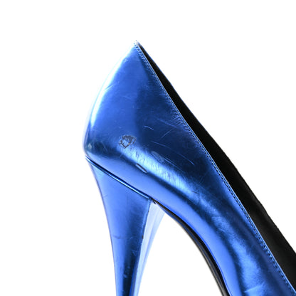 Saint Laurent Metallic Calfskin Kiki 100 Pumps 37.5 Blue 12 of 14