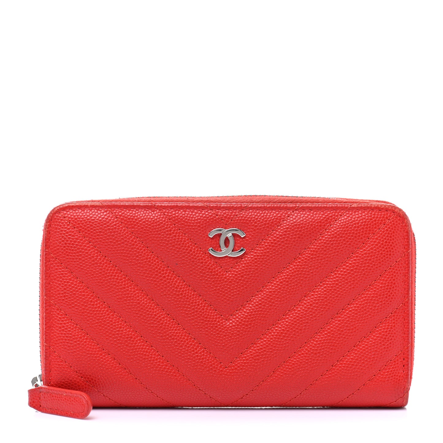Caviar Chevron Quilted Medium Zip Around Wallet Red