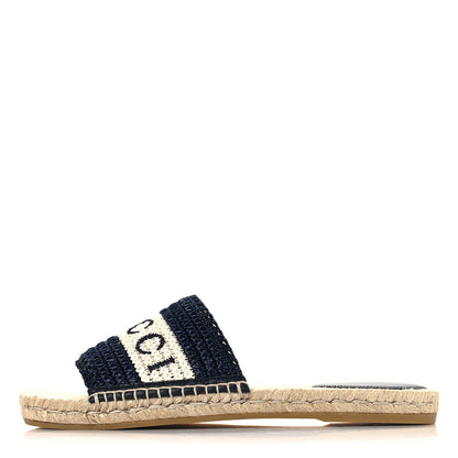Gucci Macrochet Raffia Logo Flat Slide Espadrille Sandals 37.5 Blue Great White 1 of 10