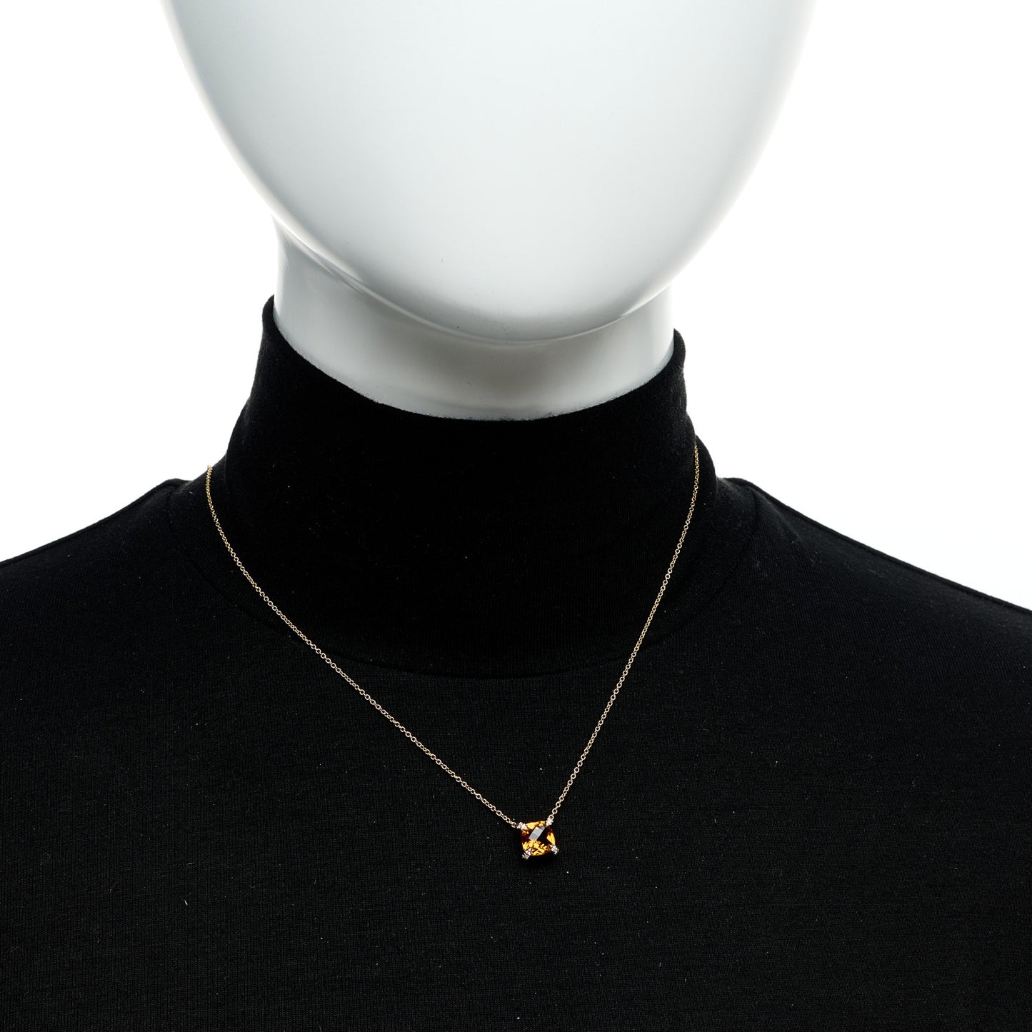 18K Yellow Gold Diamond Citrine 7mm Petite Chatelaine Pendant Necklace