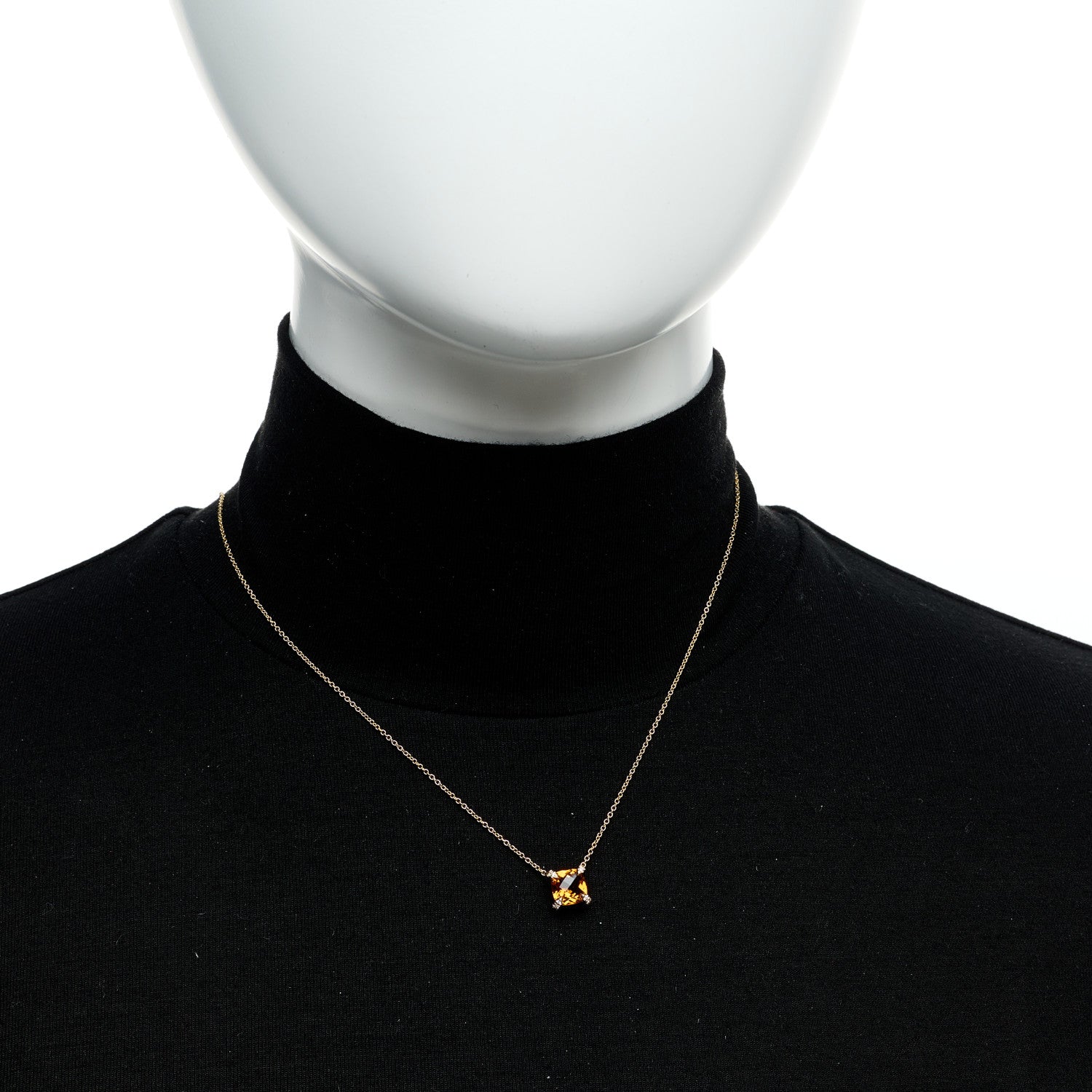 David Yurman 18K Yellow Gold Diamond Citrine 7mm Petite Chatelaine Pendant Necklace 2 of 5