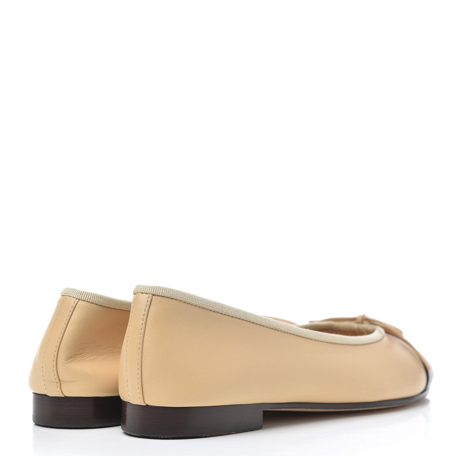 Chanel Lambskin Cap Toe CC Ballerina Flats 37.5 Beige Black 4 of 19