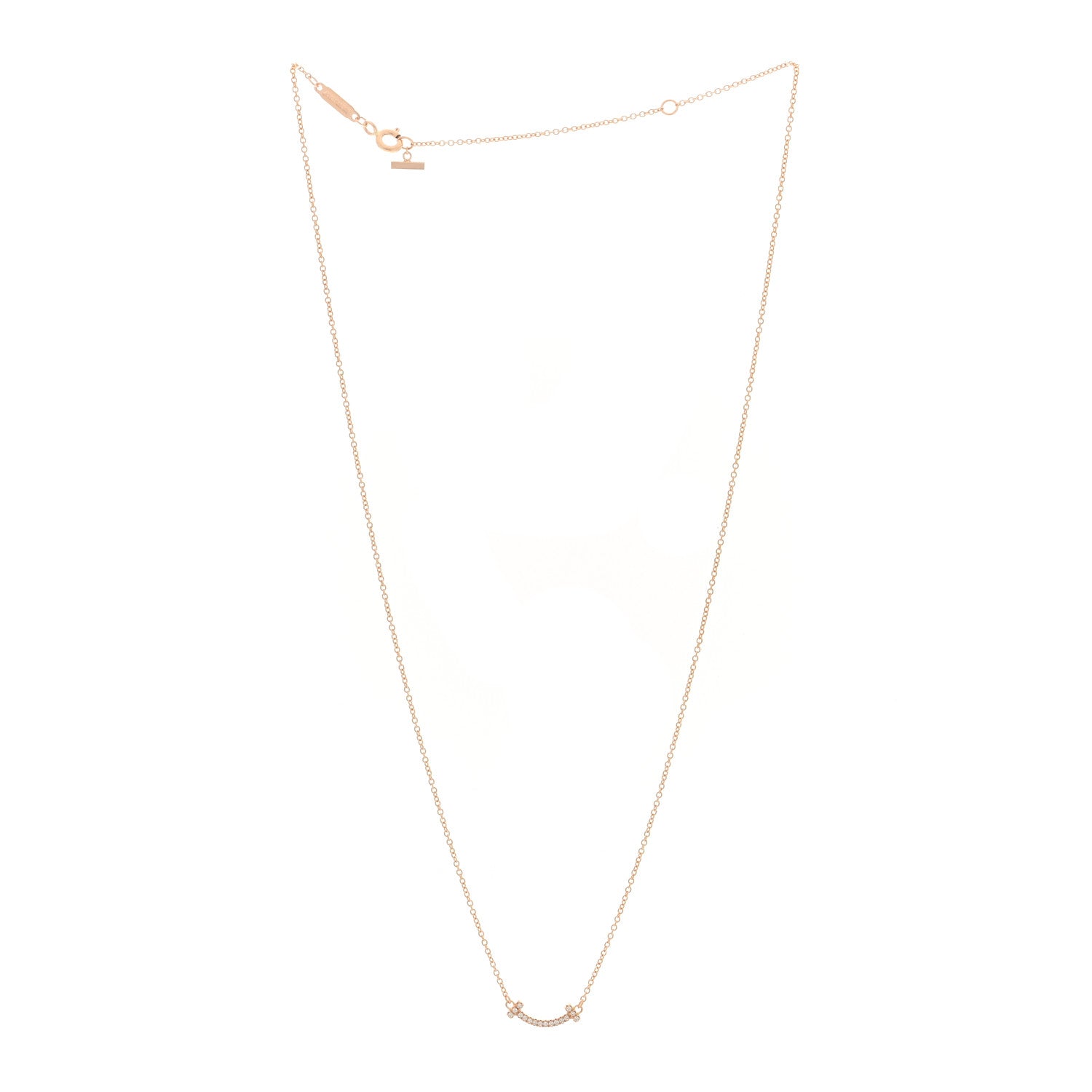 Tiffany 18K Rose Gold Diamond Mini T Smile Pendant Necklace 3 of 5