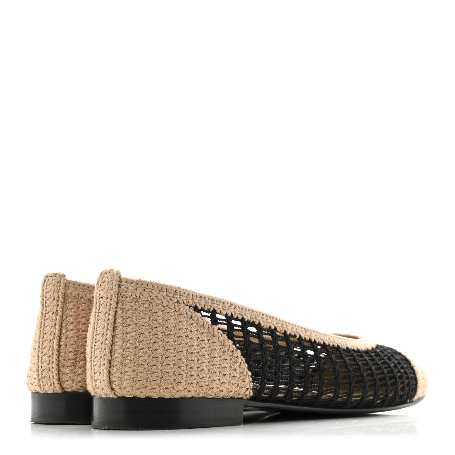 Chanel Raffia Cap Toe Ballerina Flats 38 Black Beige 5 of 11