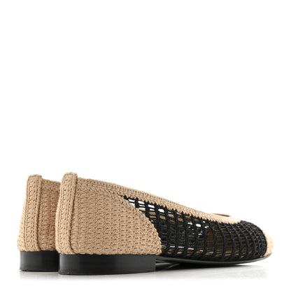 Chanel Raffia Cap Toe Ballerina Flats 38 Black Beige 5 of 11