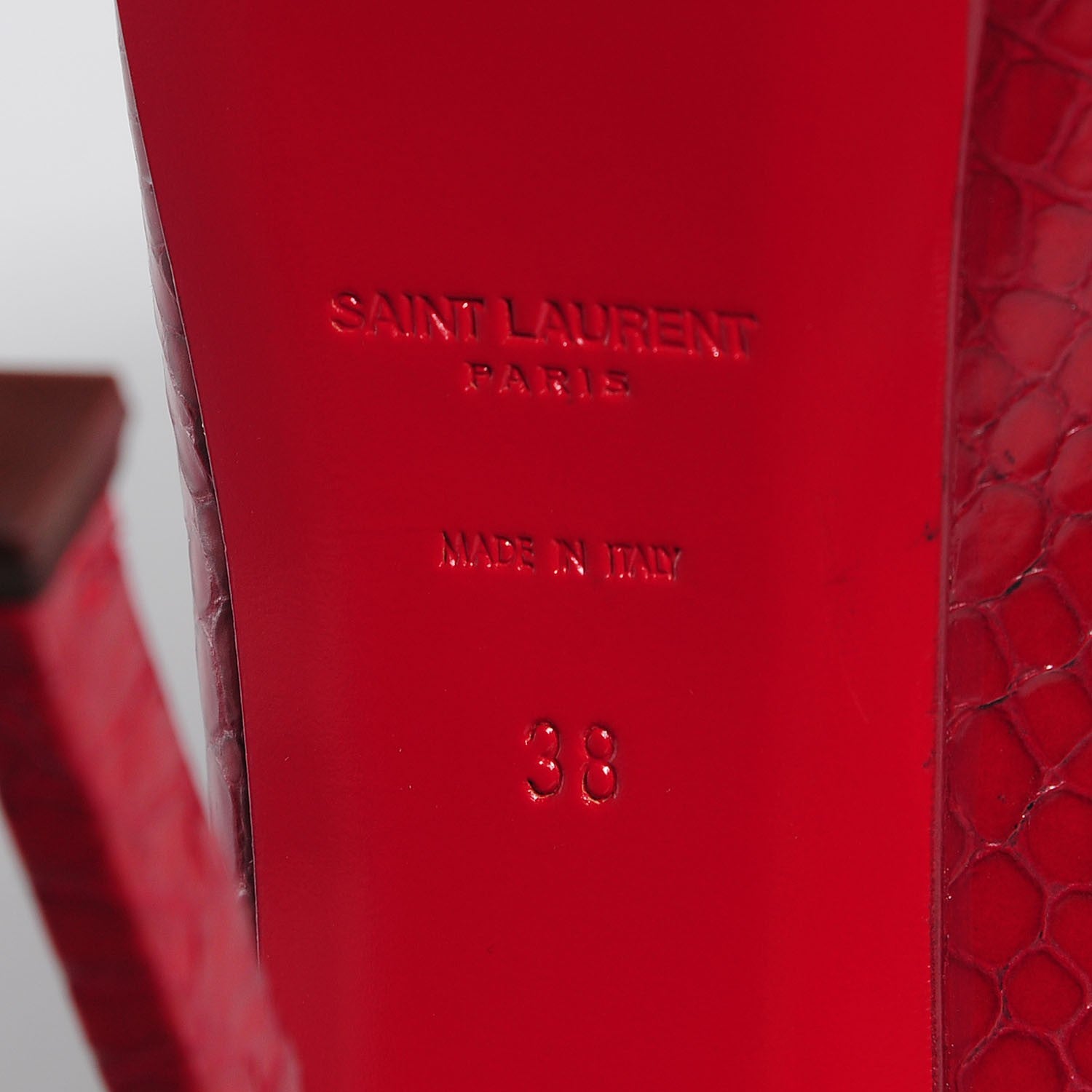 Saint Laurent Calfskin Crocodile Embossed Tribute Two 105 Platform Pumps 36.5 Rouge Orient 6 of 6