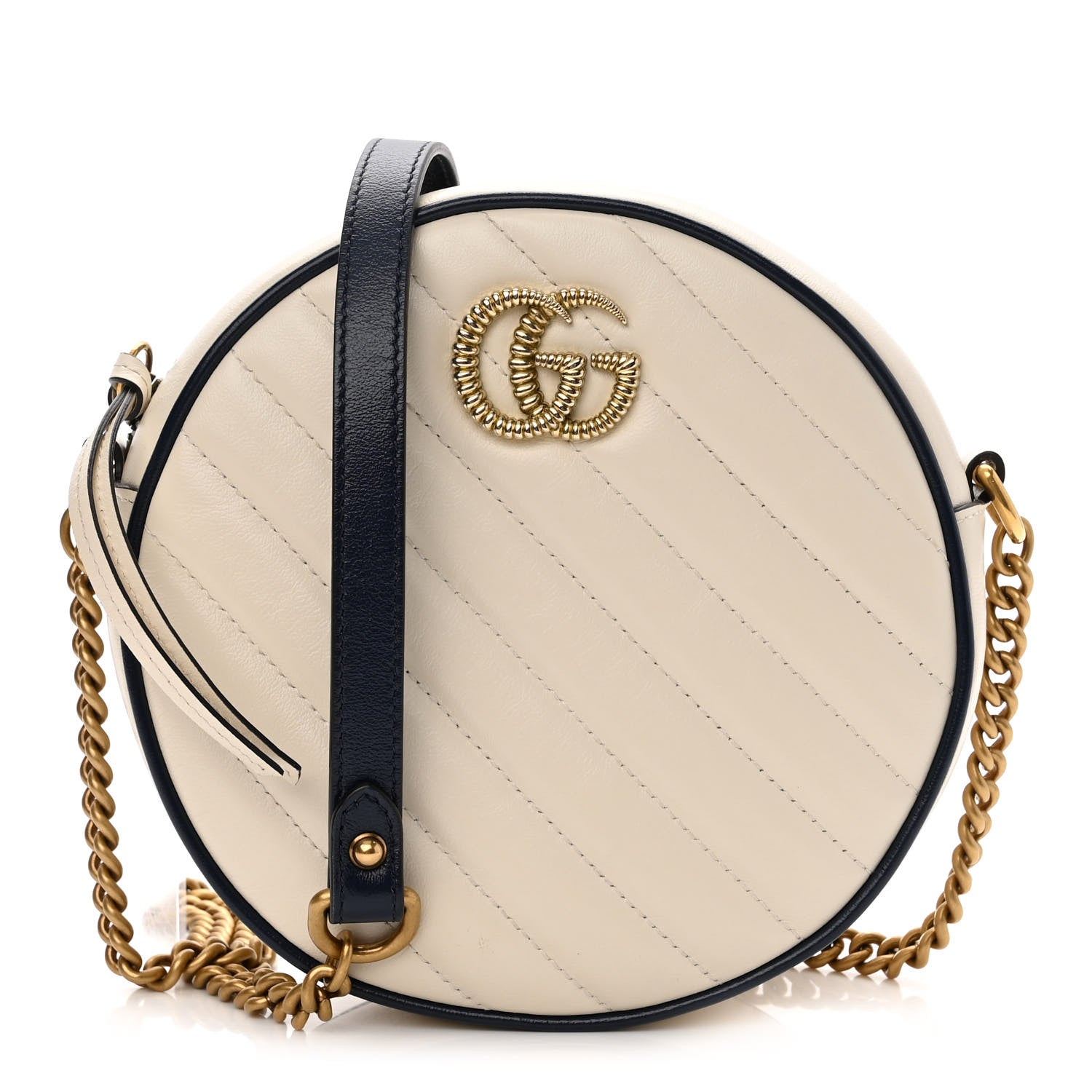 Gucci Azalea Calfskin Matelasse Diagonal Mini Torchon GG Marmont Round Shoulder Bag Mystic White Blue Agata 1 of 10