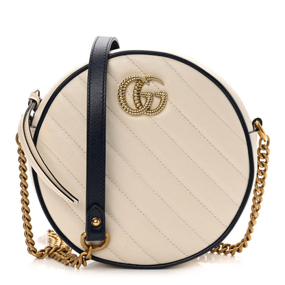 Gucci Azalea Calfskin Matelasse Diagonal Mini Torchon GG Marmont Round Shoulder Bag Mystic White Blue Agata 1 of 10