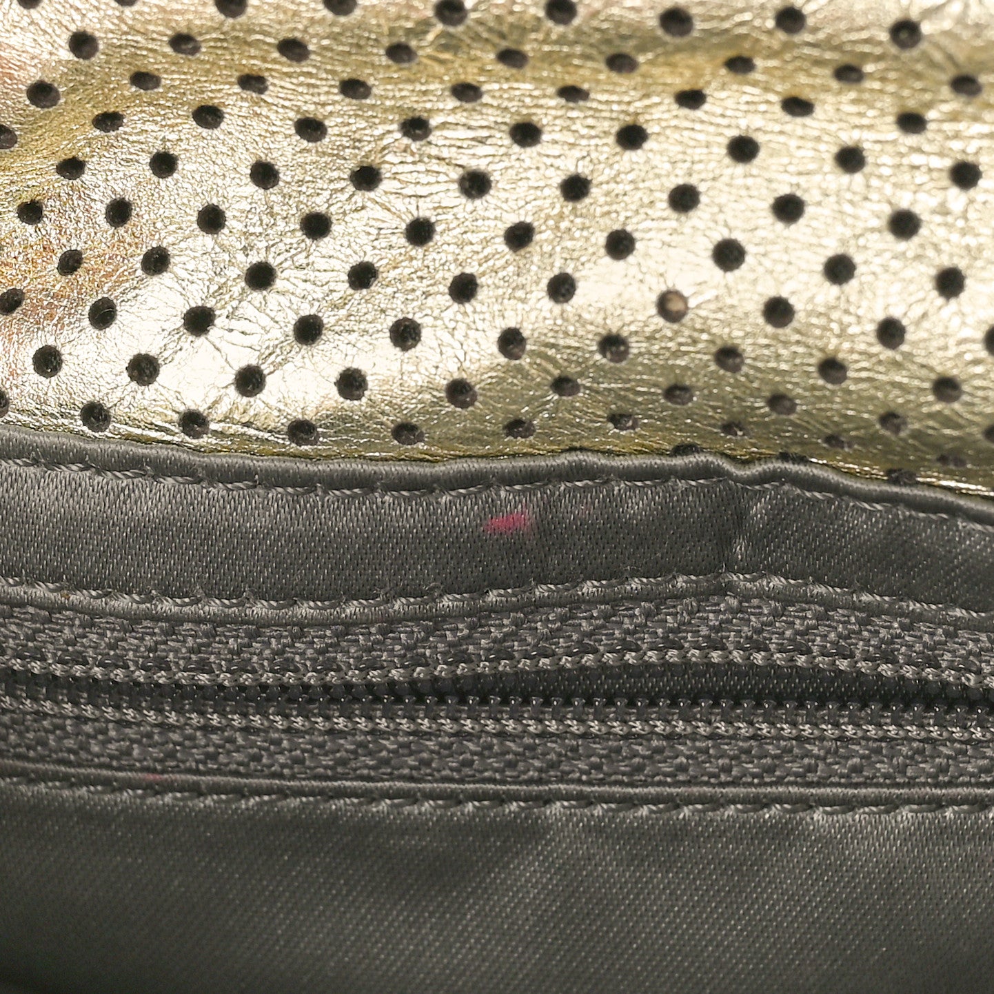Metallic Crackled Calfskin Perforated Large Drill Flap Gold