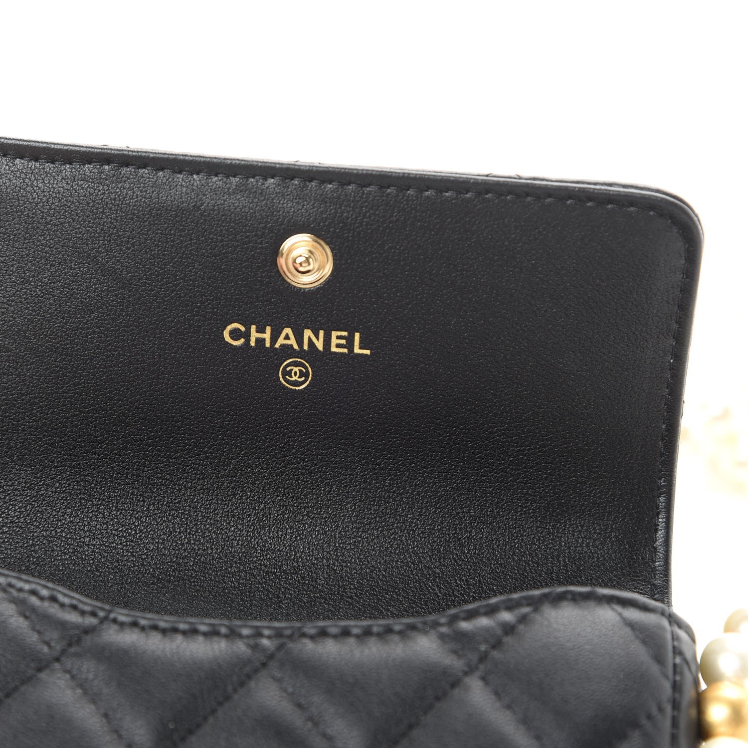 Chanel Calfskin Quilted About Pearls Card Holder Flap With Chain Black 6 of 13