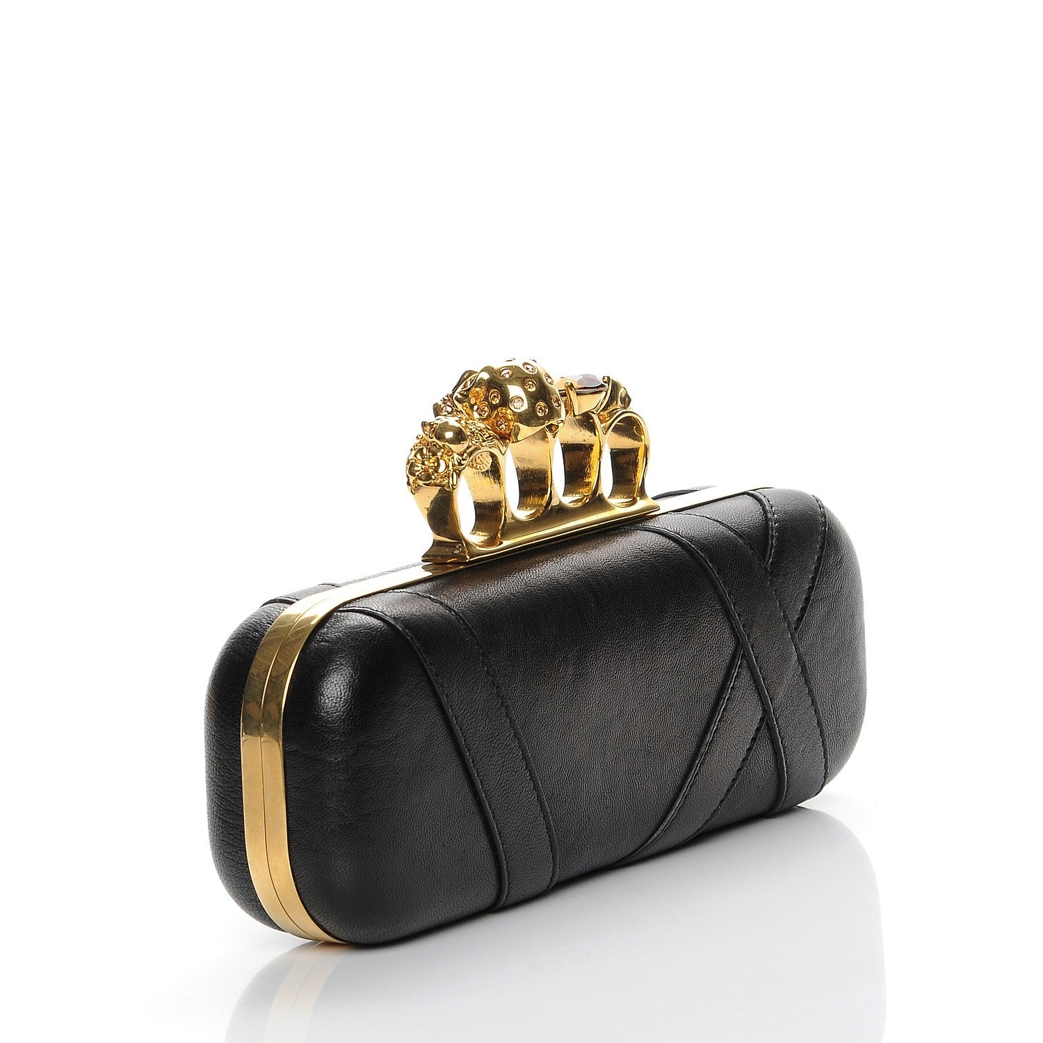 Alexander McQueen Nappa Buckle Skull Knuckle Box Clutch Black 3 of 7