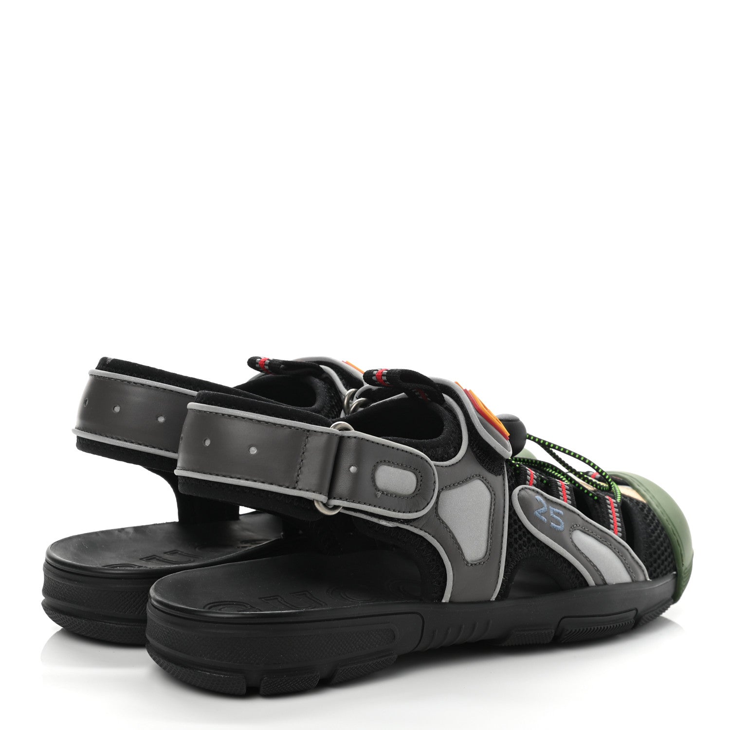 Gucci Mesh Fabric Mens Tinsel Sport Sandals 7 Black Silver Green 4 of 10