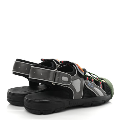 Gucci Mesh Fabric Mens Tinsel Sport Sandals 7 Black Silver Green 4 of 10