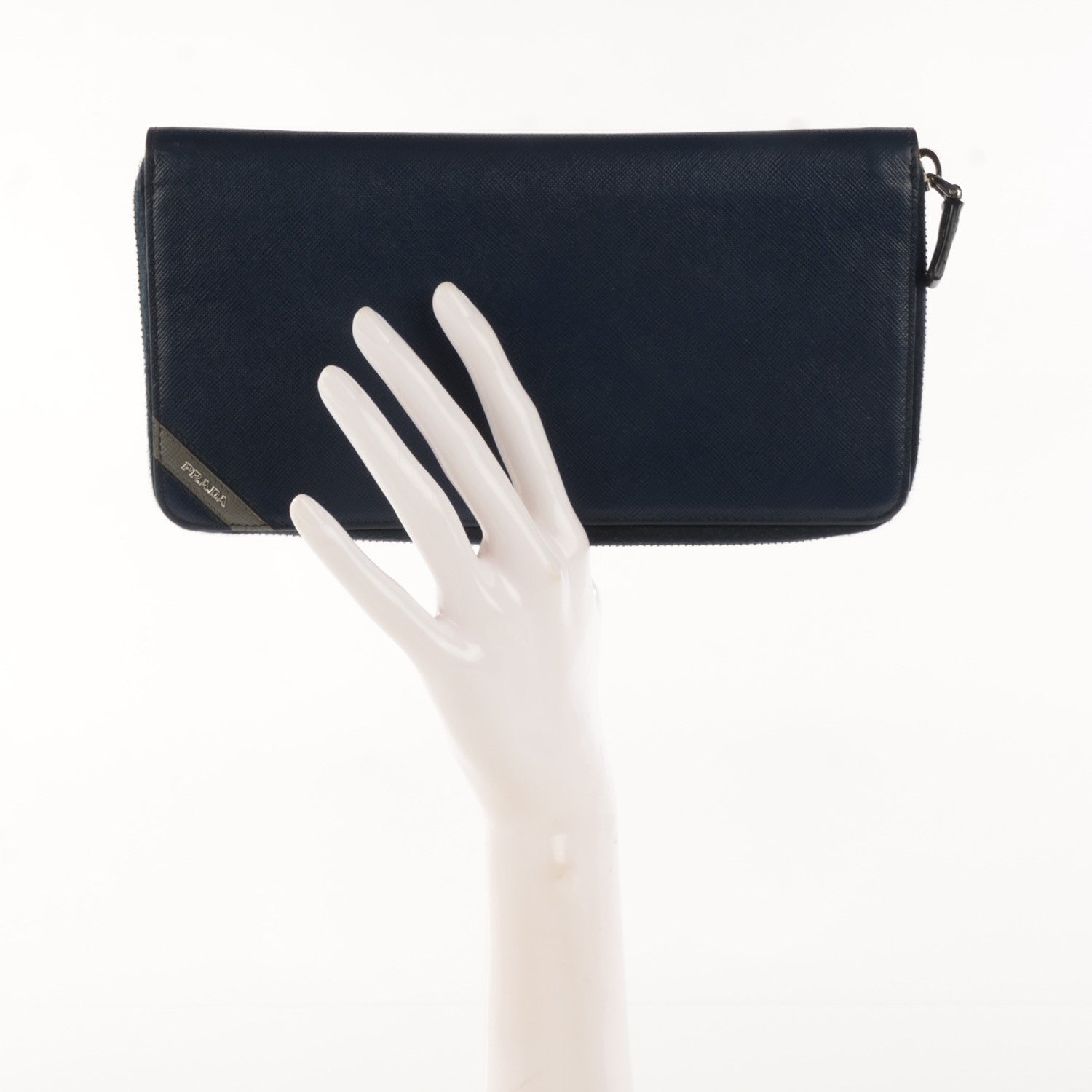 Prada Saffiano Zip Around Organizer Wallet Baltico 2 of 7