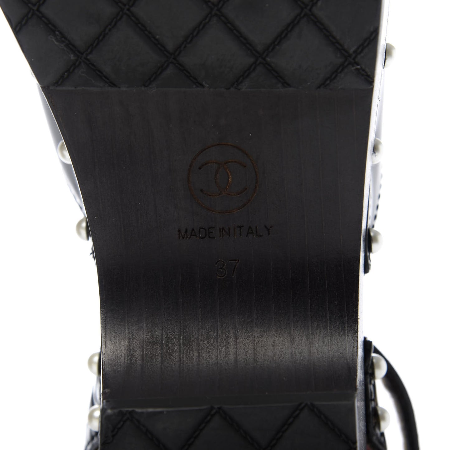 Patent Calfskin Pearl Ankle Strap Clogs 37 Black