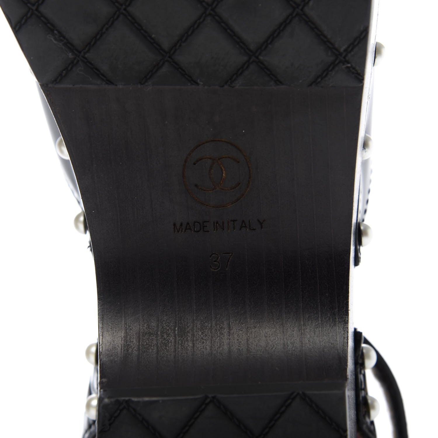 Chanel Patent Calfskin Pearl Ankle Strap Clogs 37 Black 8 of 8